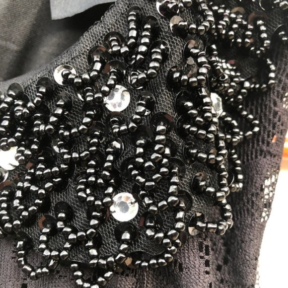 ASOS Black Lace Dress Beaded Collar Size 4 - Picture 5 of 8